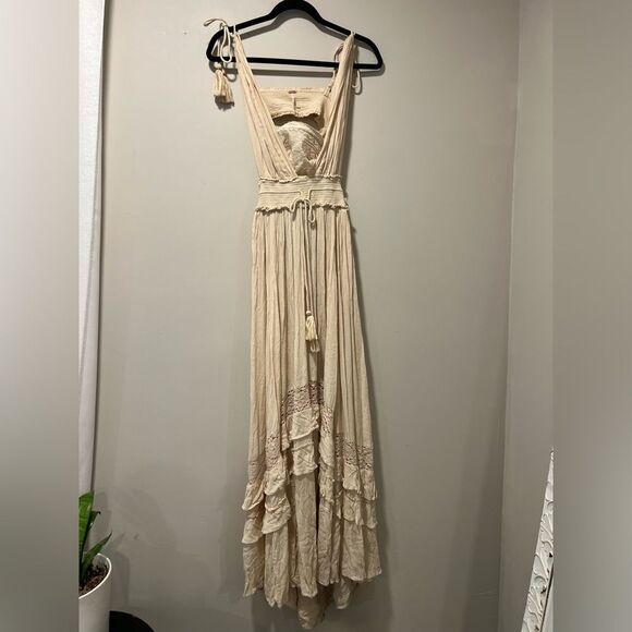 Free People Santa Maria Maxi Women’s Dress beige khaki boho hippie Size Medium - Picture 11 of 16